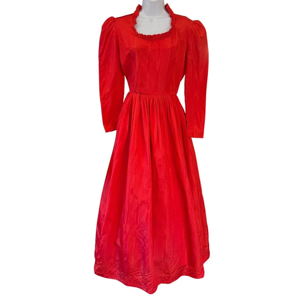 Vintage Victorian Maxi Dress Regencycore Holiday Romantic Red Christmas Prairie